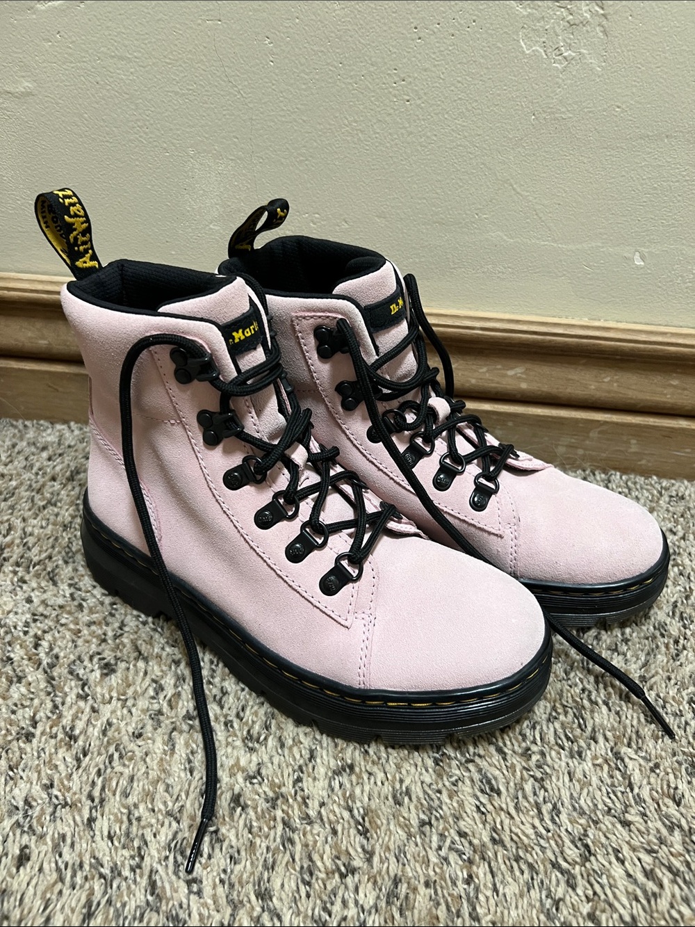 Dr. Martens Pink Suede Lace-Up Platform Boots